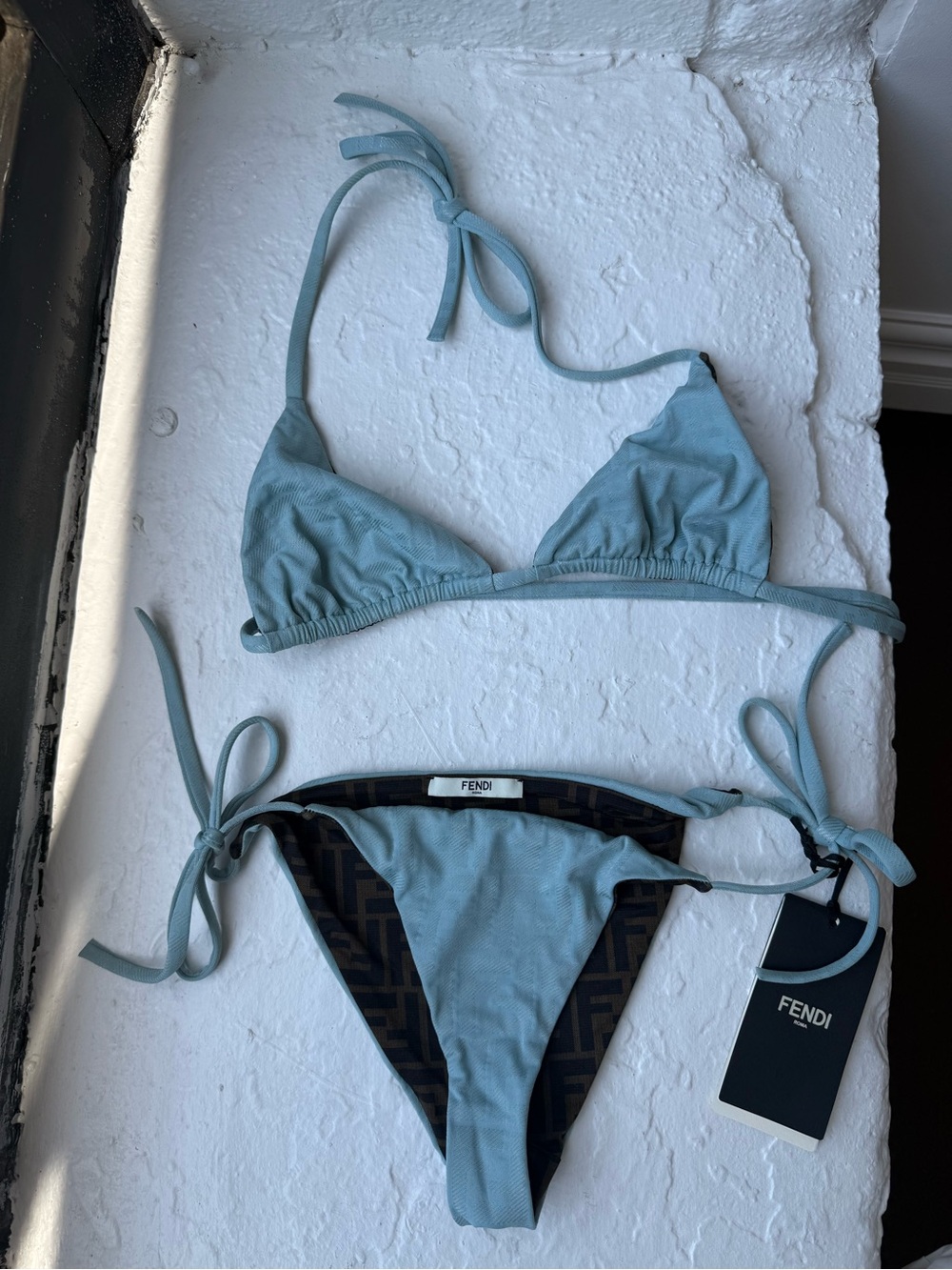 Fendi Light Blue Reversible Triangle Bikini